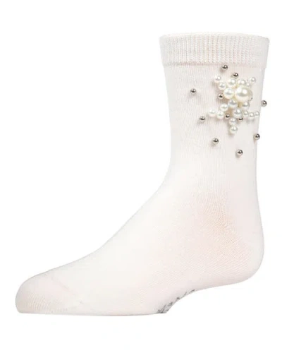 Memoi Kids'  Pearl Burst Crew Socks In White