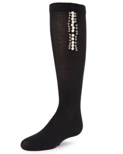 Memoi Kids'  Pearls And Stripes Jeweled Knee High Socks In Black