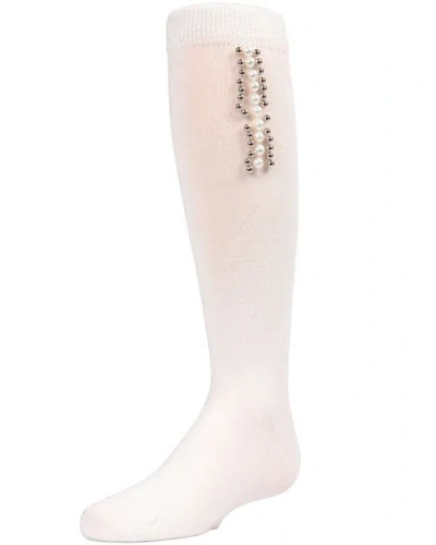 Memoi Kids'  Pearls And Stripes Jeweled Knee High Socks In Pink