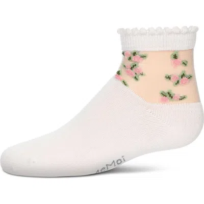 Memoi Babies'  Peek-a-boo Sheer Floral Crew Socks In White