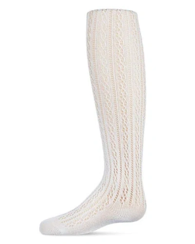 Memoi Babies'  Pelerine Stitch Cotton Blend Tights In White