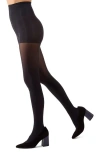 Memoi Perfectly Opaque Control Top Tights In Black
