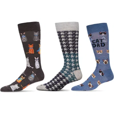 Memoi Pet Lover's Assorted 3-pack Crew Socks In Black-black