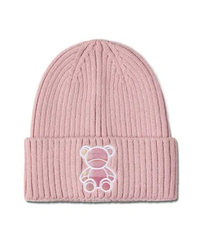 Memoi Babies'  Plaid Bear Ribbed Embroidered Beanie In Pink