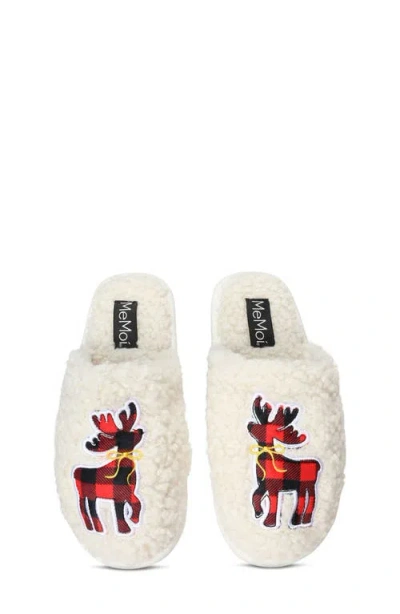Memoi Plaid Reindeer Faux Fur Memory Foam Slipper In Ivory