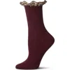 Memoi Plaid Ruffle Cuff Crew Socks In Burgundy