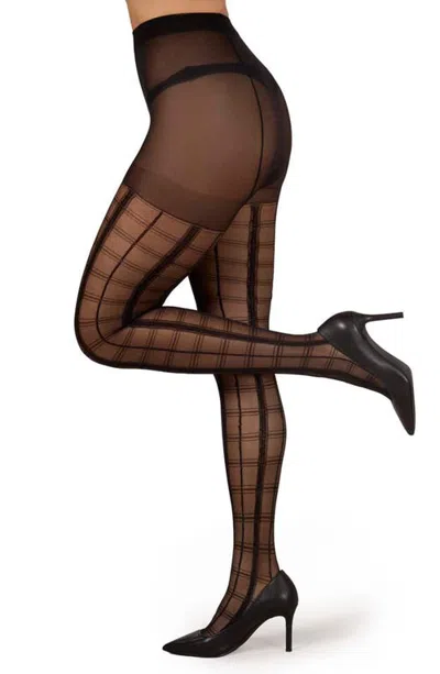 Memoi Plaid Sheer Tights In Black