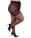Memoi Plus Size Curvy Silky Sheer Control Top Pantyhose Mm-2210 In Jet Black