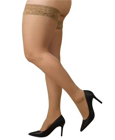 Memoi Plus Size Curvy Silky-sheer Lace-top Thigh-high Stocking In White