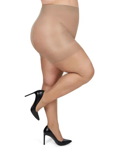 Memoi Plus Size Curvy Ultra Sheer Control Top Pantyhose In City Beige