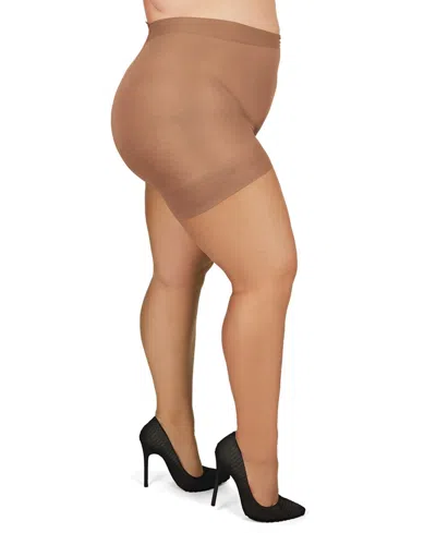 Memoi Plus Size Curvy Ultra Sheer Control Top Pantyhose In Honey
