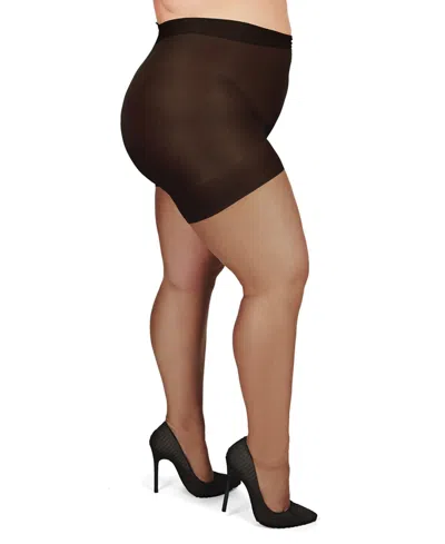 Memoi Plus Size Curvy Ultra Sheer Control Top Pantyhose In Jet Black