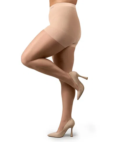Memoi Plus Size Curvy Ultra Sheer Control Top Pantyhose In Tan