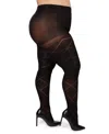 Memoi Plus Size Diamond Opaque Curvy Control Top Tights Mm-2322 In Black