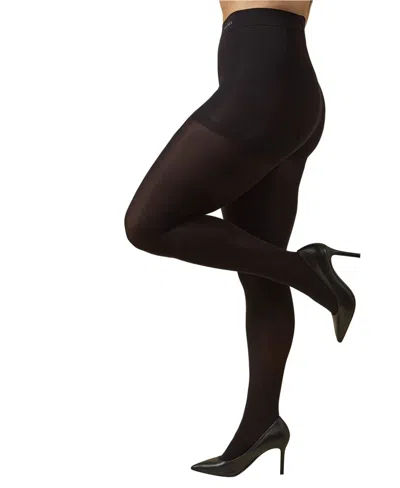 Memoi Plus Size Microfiber Opaque Curvy Control Top Tights In Black