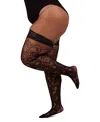 Memoi Plus Size Net Swirl-pattern Thigh High Stockings In Black