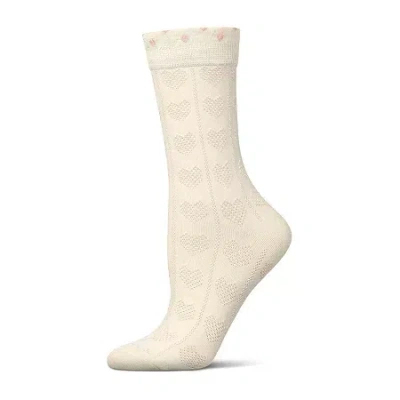 Memoi Pointelle Ruffle Edge Womens 1 Pair Crew Socks In White