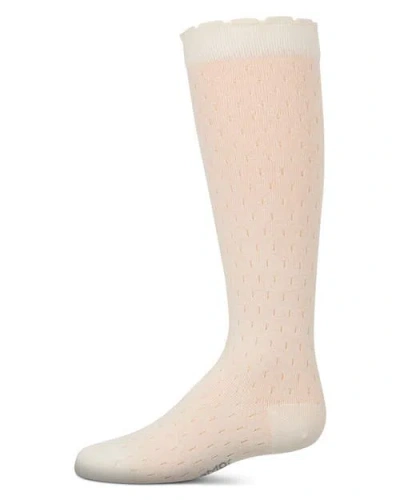 Memoi Kids'  Pointelle Soft Stretch Knee Socks In White