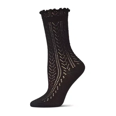 Memoi Pointelle Womens 1 Pair Crew Socks In Black