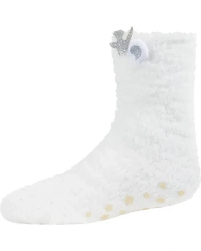 Memoi Kids'  Polar Bear Fuzzy Mid-cut Socks In White