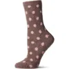 Memoi Polka Dot Lavender Infused Crew Socks In Brown