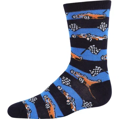 Memoi Kids'  Race Car Crew Socks In Blue