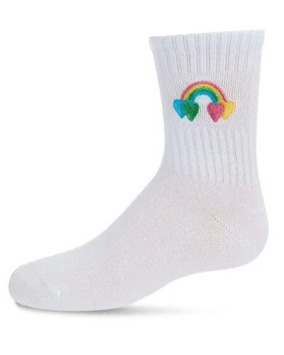 Memoi Rainbow Patch Kids Crew Sock In White