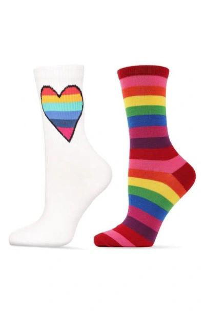 Memoi Rainbow Pride Assorted 2-pack Crew Socks In Red