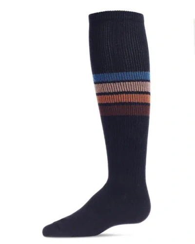 Memoi Kids'  Retro Stripe Thin Ribbed Knee High Socks In Blue