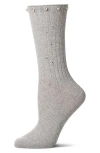 Memoi Rhinestone Rib Crew Socks In Gray