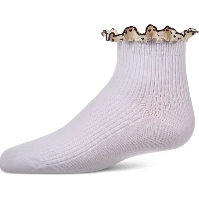 Memoi Ribbed Ankle Sock With Heart -print Lace-trim Ruffle (baby) In White