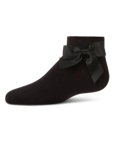 Memoi Kids'  Ribbed Bow Anklet Socks In Black