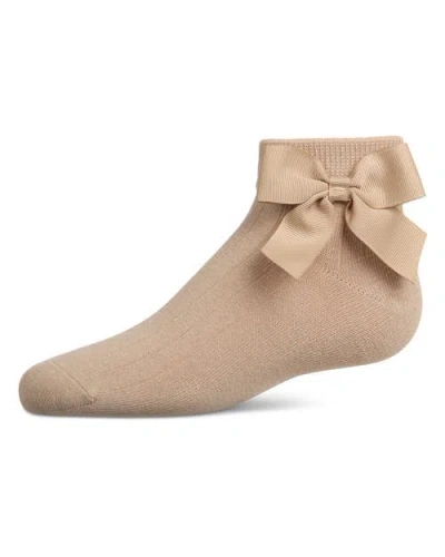 Memoi Babies'  Ribbed Bow Anklet Socks In Brown