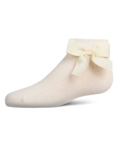 Memoi Kids'  Ribbed Bow Anklet Socks In White