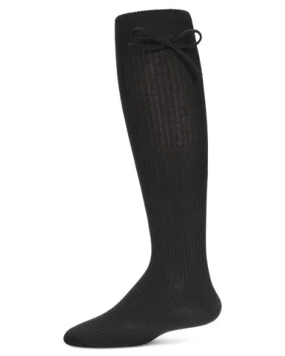 Memoi Kids'  Ribbed Bow Knee-high Socks In Black