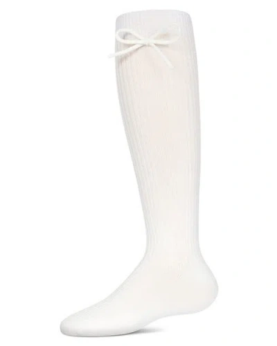 Memoi Kids'  Ribbed Bow Knee-high Socks In White