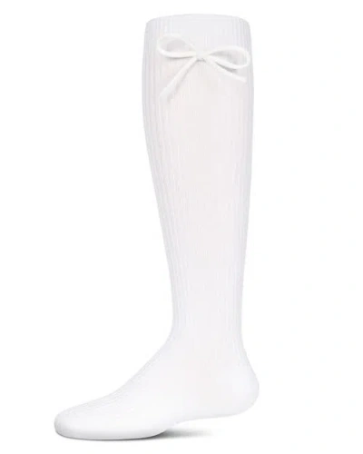 Memoi Kids'  Ribbed Bow Knee-high Socks In White