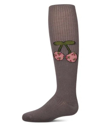 Memoi Kids'  Ribbed Cherry-graphic Elastic-waist Tights In Gray