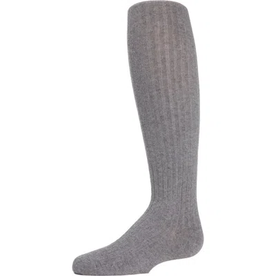 Memoi Ribbed Cotton Sweater Tights In Gray