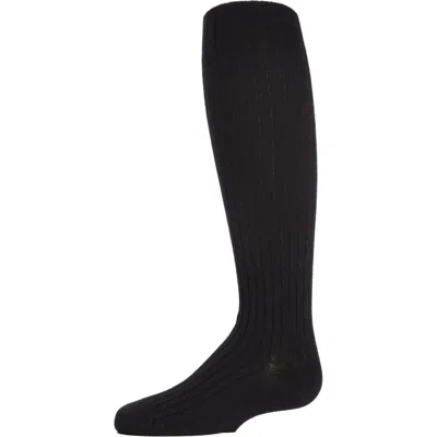 Memoi Ribbed Cotton Sweater Tights In Black