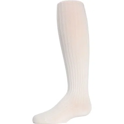 Memoi Kids'  Ribbed Cotton Sweater Tights In White