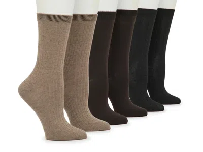 Memoi Ribbed Crew Socks 4 Pack In Brown