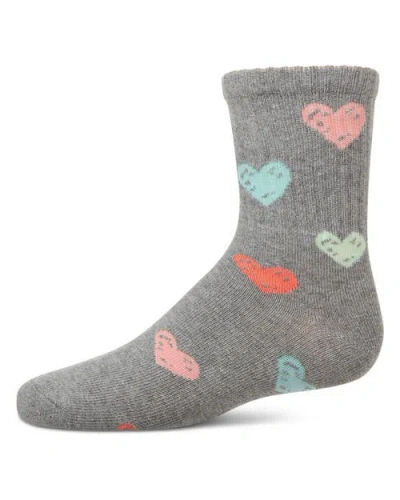 Memoi Kids'  Ribbed Graffiti Heart Crew Sock In Gray