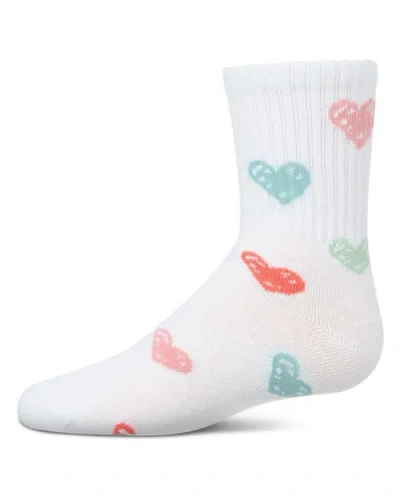Memoi Kids'  Ribbed Graffiti Heart Crew Sock In White