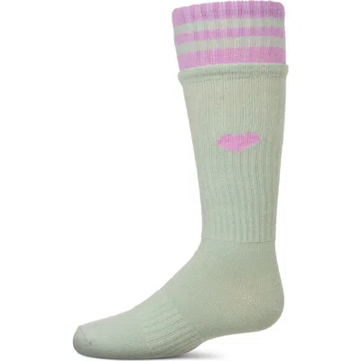 Memoi Kids'  Ribbed Heart And Stripes Knee Sock In Green