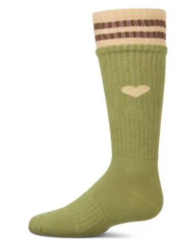 Memoi Kids'  Ribbed Heart And Stripes Knee Sock In Green