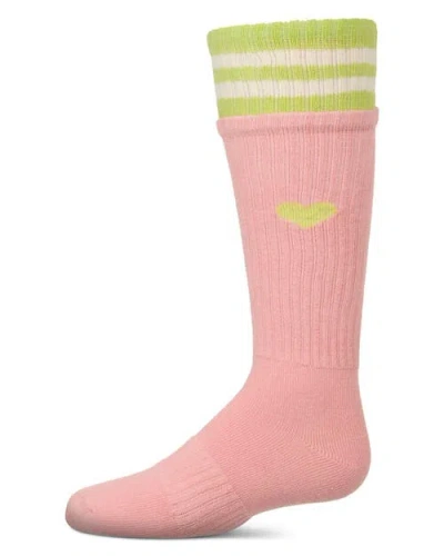 Memoi Kids'  Ribbed Heart And Stripes Knee Sock In Pink