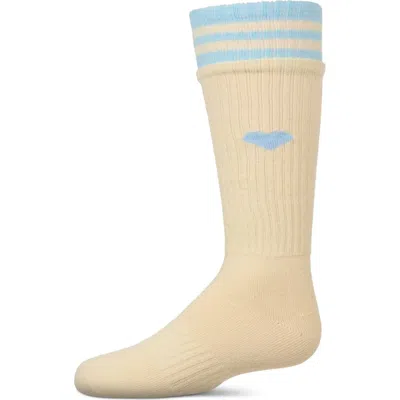 Memoi Kids'  Ribbed Heart And Stripes Knee Sock In Brown