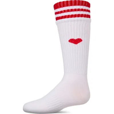 Memoi Kids'  Ribbed Heart And Stripes Knee Sock In White