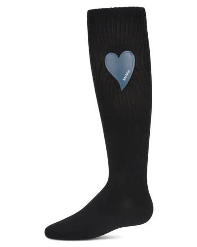 Memoi Kids'  Ribbed Heart Patch Knee Sock In Black